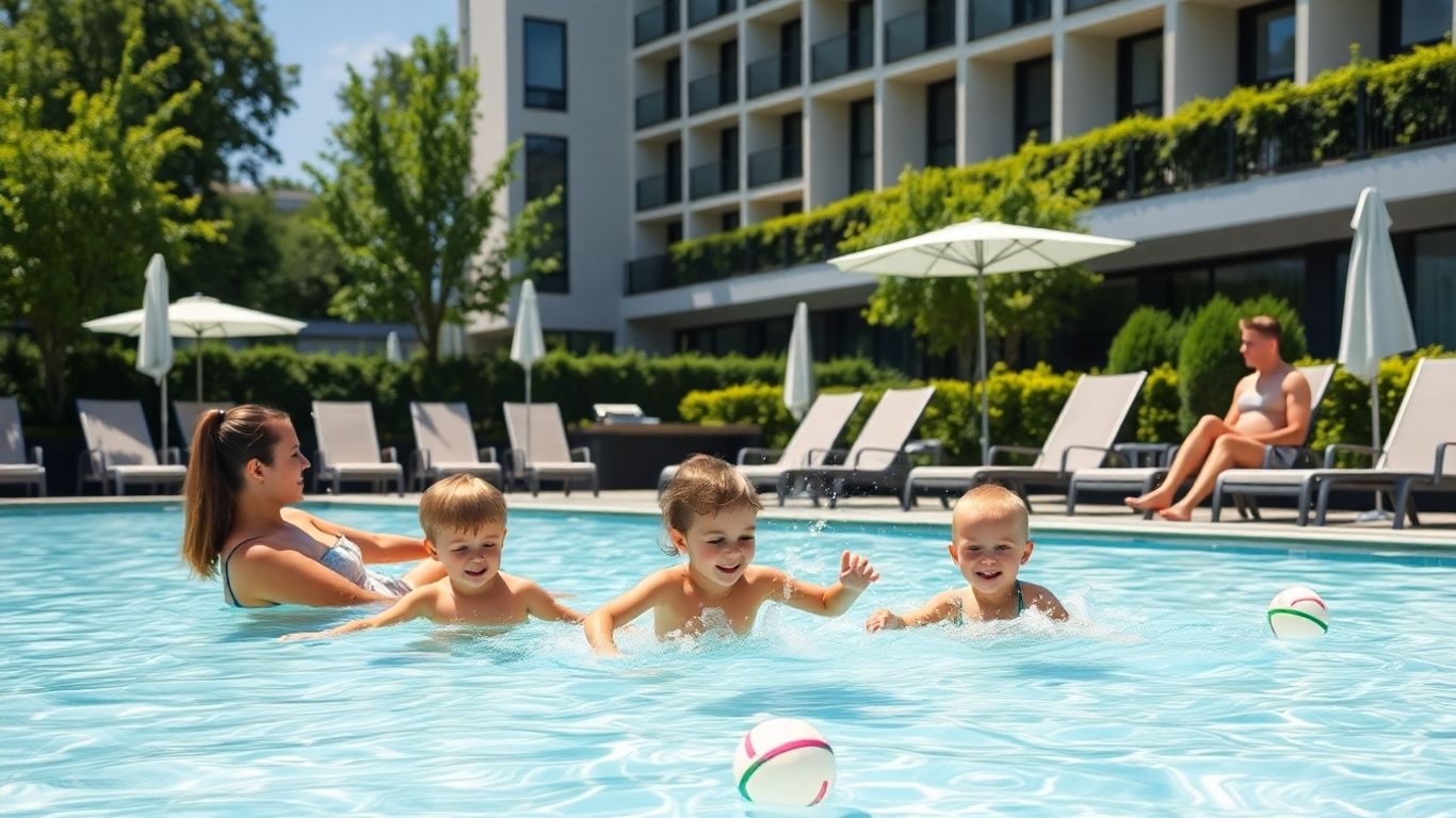 Familie am Hotelpool in Kirchheim Heidelberg